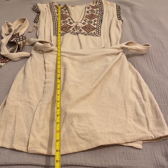 Free People Embroidered Beige Wrap Mini Dress. Size S - Picture 7 of 10